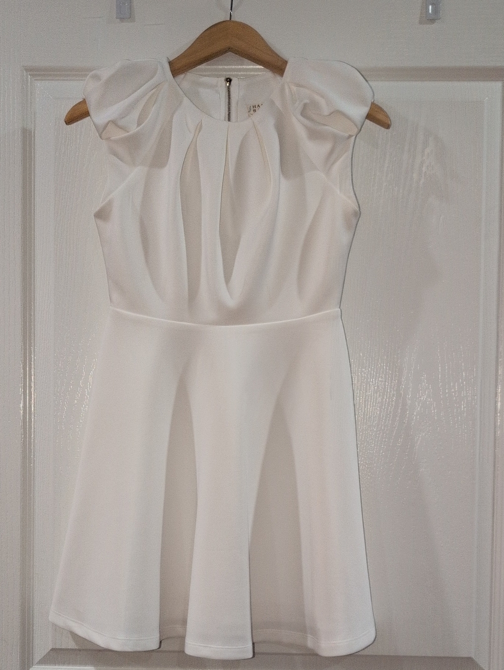Hannah Banana White Fit & Flare Scuba Party Dress Girls 14 Pleated Puff Sleeve